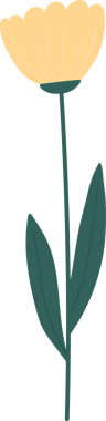 Dijital bir illüstrasyon, simsiyah bir arkaplan karşısında tek bir çiçek sunar. Çiçekte ince çizgileri olan soluk sarı taç yaprakları var. Yeşil bir gövde, iki yaprakla çevrelenmiş olan çiçeği destekler..
