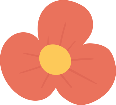 Bu bir çiçeğin çizimi. Kırmızının açık tonunda üç tane yuvarlak taç yaprağı var. Çiçekte yuvarlak sarı bir merkez bulunur. Arka plan siyah. Tarzı basit ve temiz..