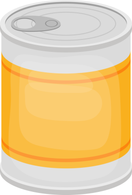 Gıda kutusunun basit bir vektör çizimi, pürüzsüz gümüş kapağı ve açılmaya hazır çekme sekmesiyle. Canlı sarı bir etiket vücudunu sarar ve markalaşmak için bir alan yaratır..