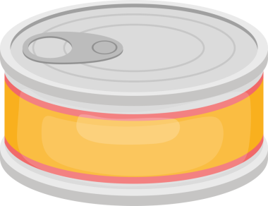 Dijital olarak hazırlanmış, izometrik görünüm gümüş kapaklı ve tabanlı kapalı bir teneke kutu gösteriyor. Etiketi sarı, kırmızı ve gümüşle sınırlıdır ve metin için yeri vardır. Kutuda çekme sekmesi var..