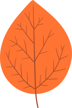 Bir sonbahar yaprağının minimalist vektör çizimi. Yaprak turuncu ve kahverengi damarları var. Tasarım basit, grafik tasarımı veya eğitim materyalleri için uygundur.