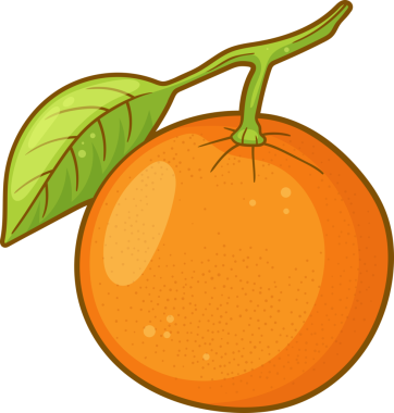 Yeşil yaprağı sapına yapışık olan bir portakalı gösteren canlı bir görüntü. Turuncu, dokulu yüzeyi ve ince gölgeleri olan parlak bir gölgedir. Yaprak yemyeşil..