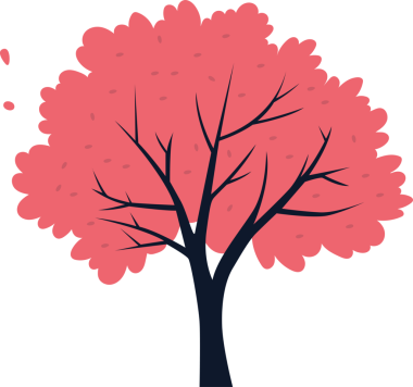 Bu illüstrasyonda, kabarık pembe çiçekleri olan, koyu siyah bir arka plana karşı duran stilize edilmiş bir ağaç sergileniyor. Ağacın karanlık dalları ve gövdesi doğayı sembolize ederek kontrastlık ve derinlik sağlar..