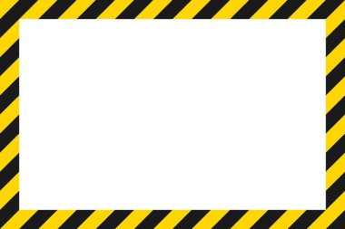 Görüntü, siyah ve sarı köşegen çizgileri olan dikdörtgen bir çerçeve gösteriyor. Çerçeve tehlike uyarıları veya uyarılar için uygun boş bir boşluk yaratır.