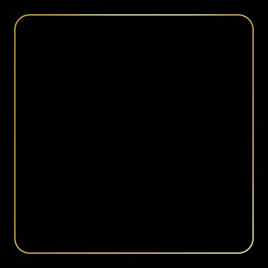 Yuvarlak köşeli kare bir çerçeve saf siyah bir zemin üzerine kurulur. Çerçevenin altın rengi vardır ve metin veya sunum için kullanılabilir.