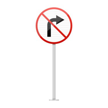 Kırmızı daireli ve köşegen çizgili yol işareti yaklaşan kavşakta sağa dönmeyi yasaklıyor. İşaret, bölgedeki trafik akışını ve güvenliği düzenlemeye yardımcı oluyor..