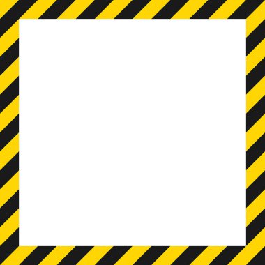 Sarı ve siyah köşegen çizgileri olan kare bir çerçeve. Çerçeve boş bir beyaz alanı çevreleyerek metin veya tasarımlar için bir tuval sağlar. Modern şablon ögesi.