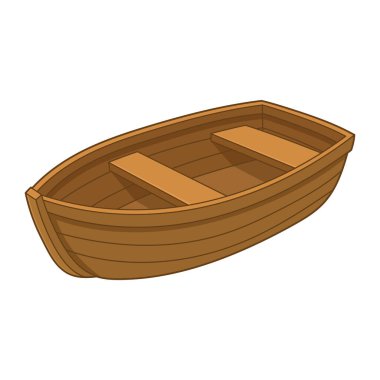 Bir illüstrasyonda klasik bir ahşap kayık tasvir edilir. Yapısı görünür kalaslar ve oturma yerleriyle sergilenir. Tekne sağlam ve sakin bir gölde ya da sakin bir nehirde kullanılmaya hazır görünüyor..