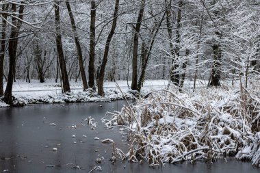 Buz ve karla kaplı donmuş nehir