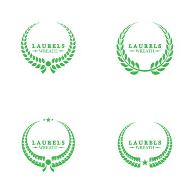 Set of green silhouette laurel foliate wreaths depicting an award, achievement, heraldry, nobility. Vector illustration.