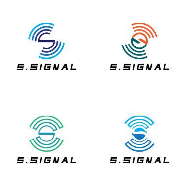 Beyaz arkaplanda kablosuz bağlantı logo tasarımı için S harfi