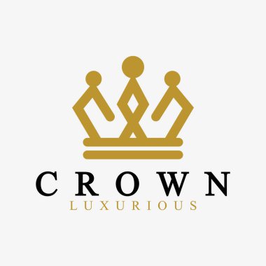 Crown Logo Vektör Şablonu, doğrusal taç simgeleri. Kraliyet, lüks sembol. Kral, kraliçe soyut geometrik logo.