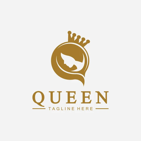 Gyönyörű Arc Királynő Ikon Logo Queen Logo Szépség Haj Szalon — Stock Vector