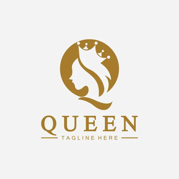 stock vector Beautiful face queen icon logo.for queen logo.Beauty woman hair salon golden logo. cosmetic, skin care business logo 