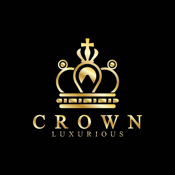 Zlaté Korunní Ikony Královna Král Zlaté Koruny Luxus Logo Design — Stockový vektor