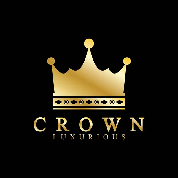 Altın Taç Ikonları Kraliçe Kral Siyah Arka Planda Lüks Logo — Stok Vektör
