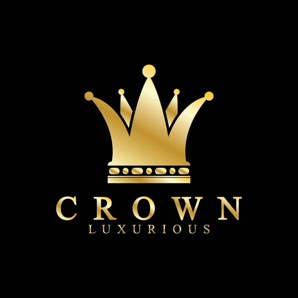 ゴールドクラウンのアイコン クイーンキングゴールデンクラウン豪華なロゴデザインベクトル黒の背景 — ストックベクタ