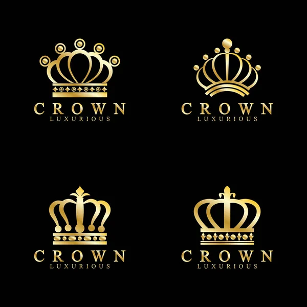 Złote Ikony Korony Królowa Król Złote Korony Luksusowe Logo Design — Wektor stockowy