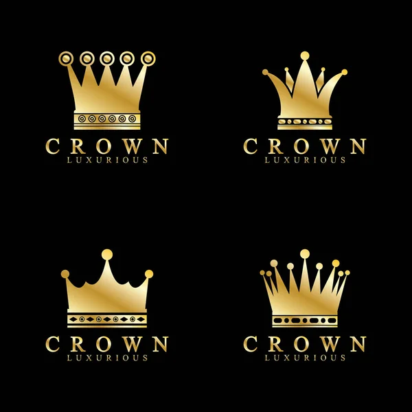 Ikonen Der Goldkrone Königin König Goldene Kronen Luxus Logo Design — Stockvektor