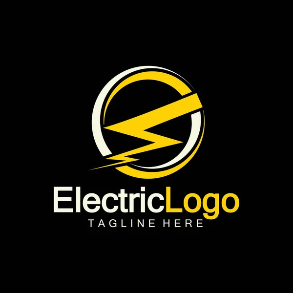 Elektrisch Logo Ontwerp Template Geïsoleerd Zwarte Achtergrond — Stockvector