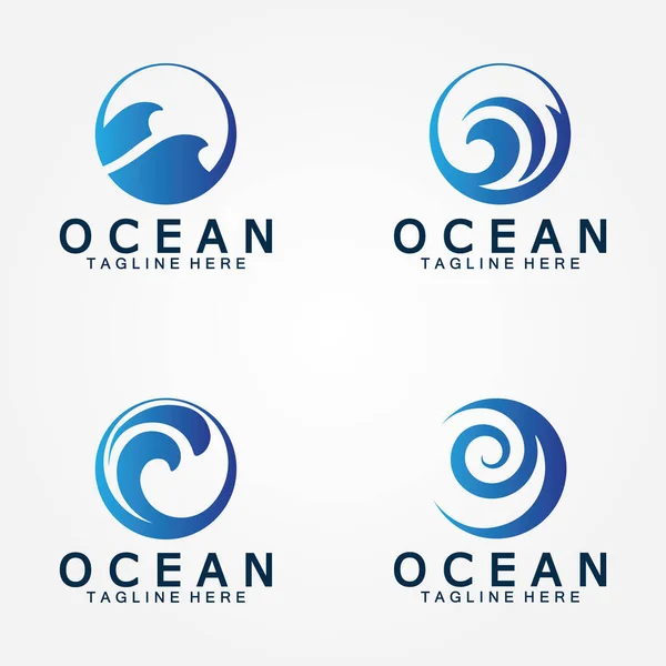 Wellig Blau Ozean Wasser Buchstabe Ozean Welle Logo Design Vektor lizenzfreie Stockillustrationen