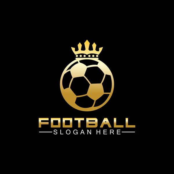 Zole Edilmiş Siyah Arkaplan Üzerine Lüks Altın Futbol Kralı Logosu — Stok Vektör