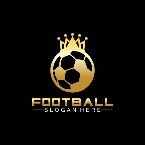 Luxury Golden Football King Logo Design Isolated Black Background — Stock Vector