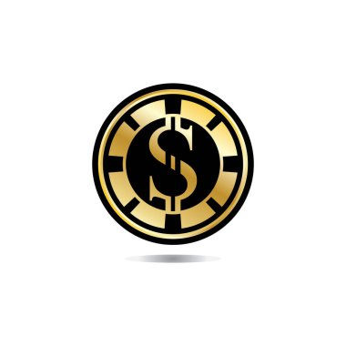 Dolar işaretli altın para. vektör dolar para simgesi beyaz arkaplanda izole