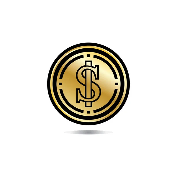 Zlatá Mince Ilustrací Dolarové Značky Vektorový Dolar Mince Ikona Izolované — Stockový vektor