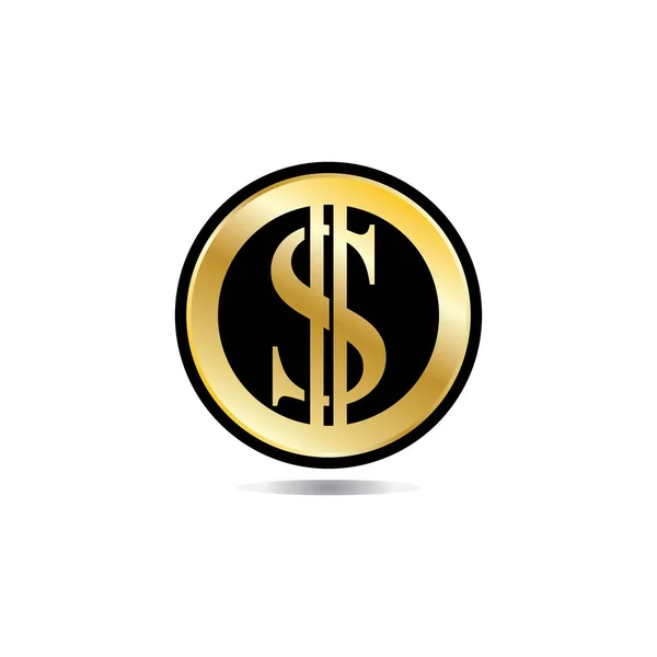 Gouden Munt Met Dollarteken Illustratie Vector Dollar Munt Pictogram Geïsoleerd — Stockvector