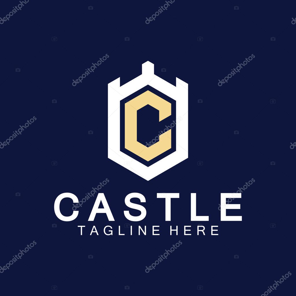 Letter c castle logo icon design template