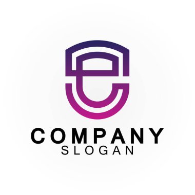 Soyut doğrusal harf E kalkan logo tasarımı