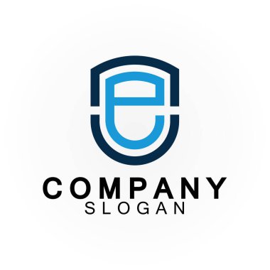 Soyut doğrusal harf E kalkan logo tasarımı