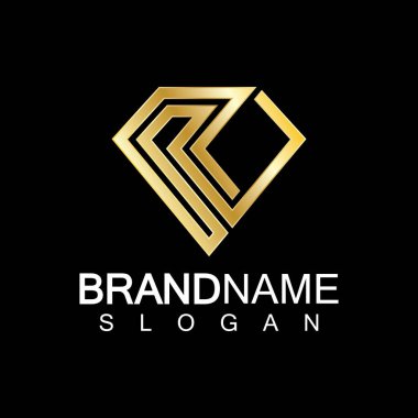 Elmas şekilli R harfi logo tasarımı izole edilmiş siyah arkaplan.