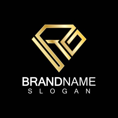 Elmas şekilli R harfi logo tasarımı izole edilmiş siyah arkaplan.