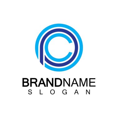 İlk küçük harf logosu CP, pc, p in c, monogram yuvarlak şekil