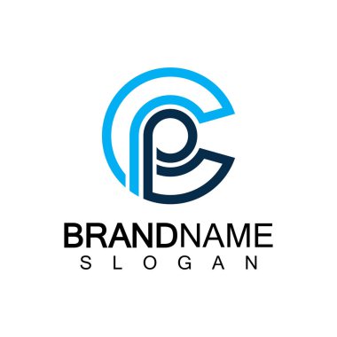 İlk küçük harf logosu CP, pc, p in c, monogram yuvarlak şekil