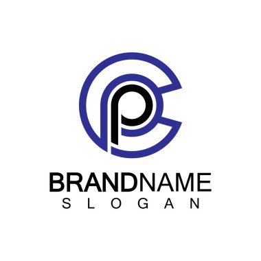 İlk küçük harf logosu CP, pc, p in c, monogram yuvarlak şekil