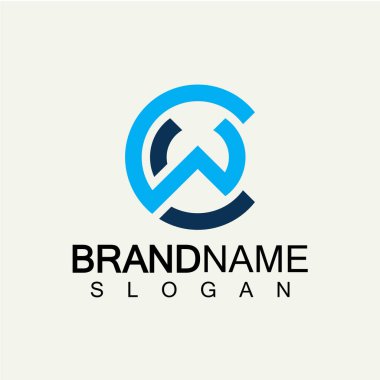 Alfabe Harfleri CW veya WC logo tasarım şablonu
