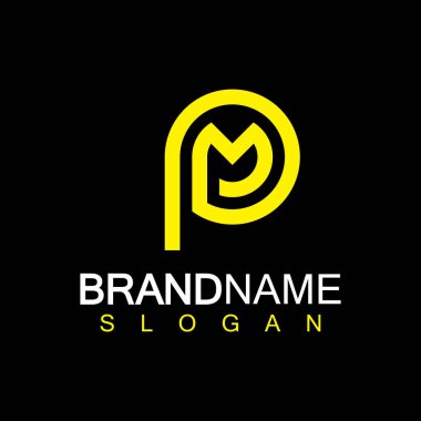 Alfabe Harfleri PM veya MP logo tasarım şablonu