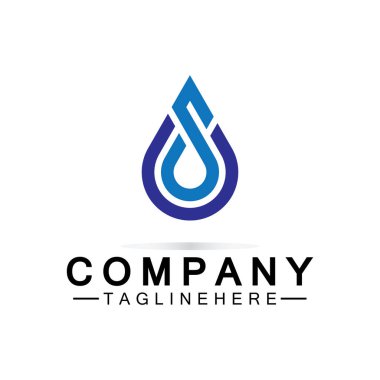 S harfi su damlası logosu. Mavi Su Damlası şekilli S harfi logo tasarım vektör simgesi illüstrasyonu