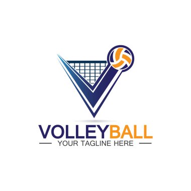 Voleybol logo ikonu tasarım vektör şablonu, modern tasarım, beyaz arka planda izole edilmiş, Voleybol Şampiyonası Logosu için kullanılabilir