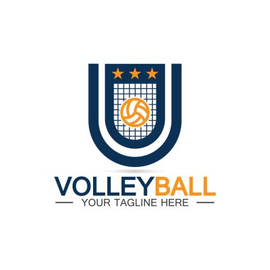 Voleybol logo ikonu tasarım vektör şablonu, modern tasarım, beyaz arka planda izole edilmiş, Voleybol Şampiyonası Logosu için kullanılabilir