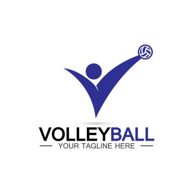 Voleybol logo ikonu tasarım vektör şablonu, modern tasarım, beyaz arka planda izole edilmiş, Voleybol Şampiyonası Logosu için kullanılabilir