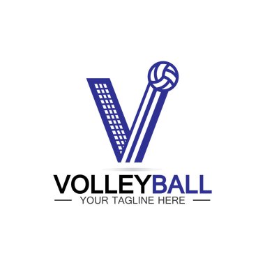 Voleybol logo ikonu tasarım vektör şablonu, modern tasarım, beyaz arka planda izole edilmiş, Voleybol Şampiyonası Logosu için kullanılabilir