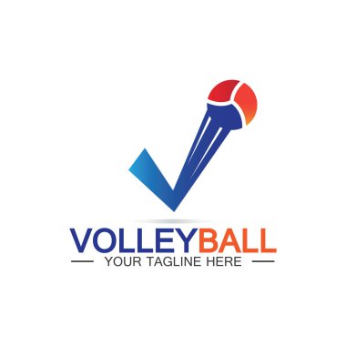 Voleybol logo ikonu tasarım vektör şablonu, modern tasarım, beyaz arka planda izole edilmiş, Voleybol Şampiyonası Logosu için kullanılabilir