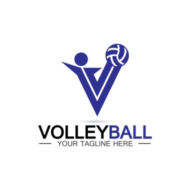 Voleybol logo ikonu tasarım vektör şablonu, modern tasarım, beyaz arka planda izole edilmiş, Voleybol Şampiyonası Logosu için kullanılabilir