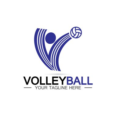 Voleybol logo ikonu tasarım vektör şablonu, modern tasarım, beyaz arka planda izole edilmiş, Voleybol Şampiyonası Logosu için kullanılabilir