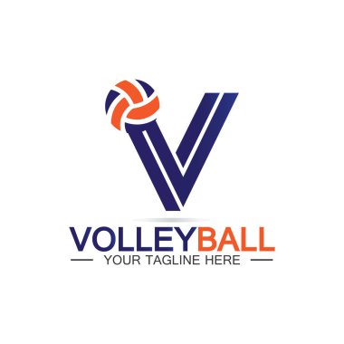 Voleybol logo ikonu tasarım vektör şablonu, modern tasarım, beyaz arka planda izole edilmiş, Voleybol Şampiyonası Logosu için kullanılabilir