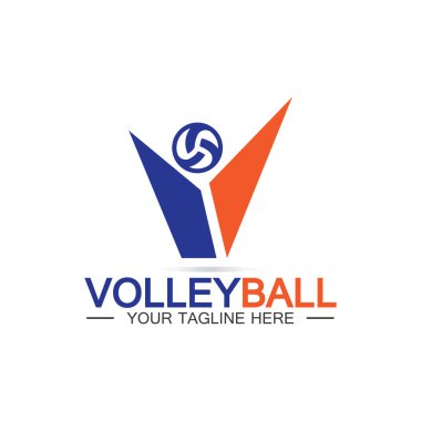 Voleybol logo ikonu tasarım vektör şablonu, modern tasarım, beyaz arka planda izole edilmiş, Voleybol Şampiyonası Logosu için kullanılabilir